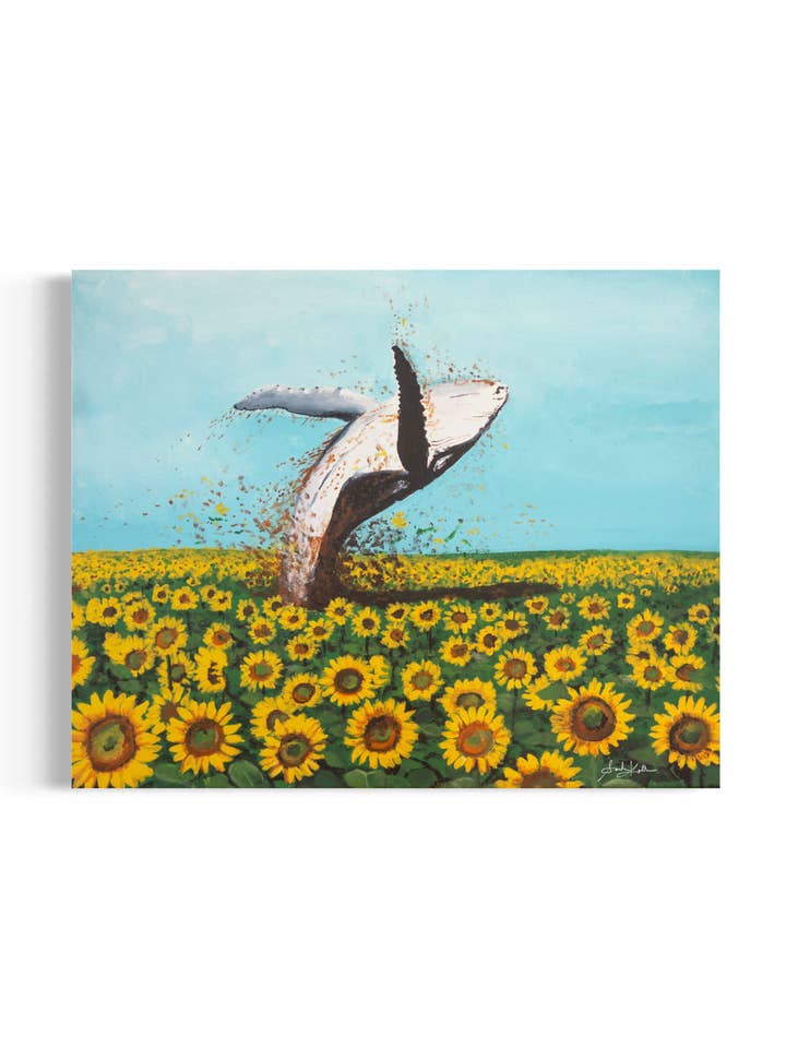 Whale in Sunflowers Canvas Print for wholesale by Sarah Keller Art