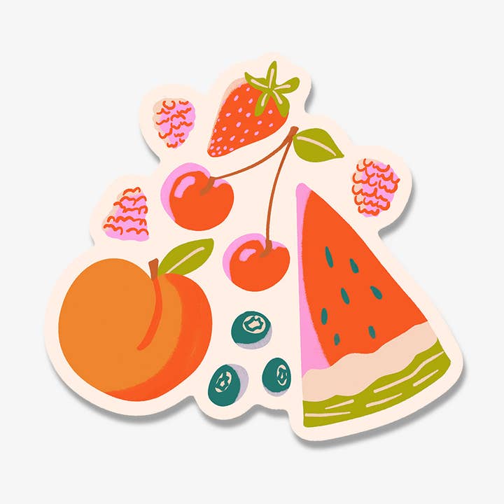 Autocollant découpé résistant aux intempéries illustré de fruits colorés pour la vente par Beka Gene Studio