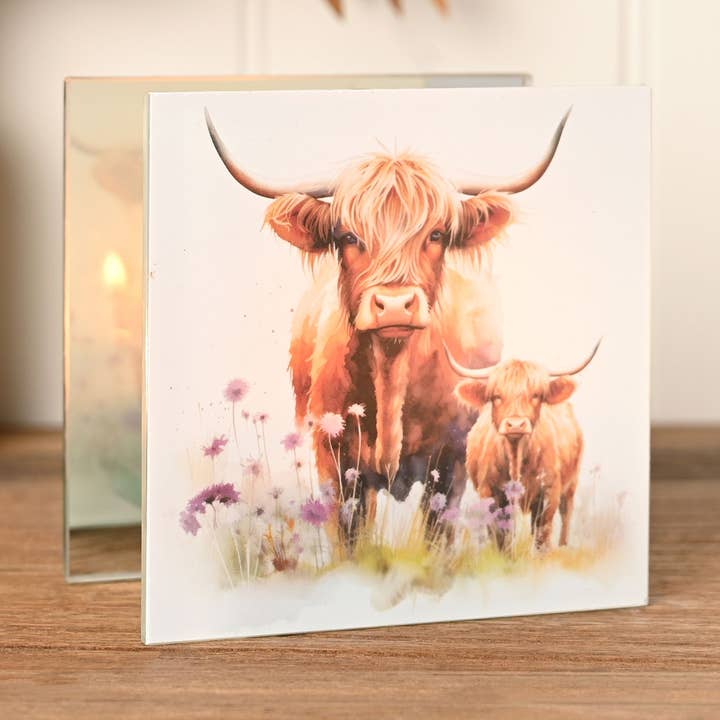 Country Living Highland Cow Glass Tealight Holder for wholesale by WIDDOP and Co. US