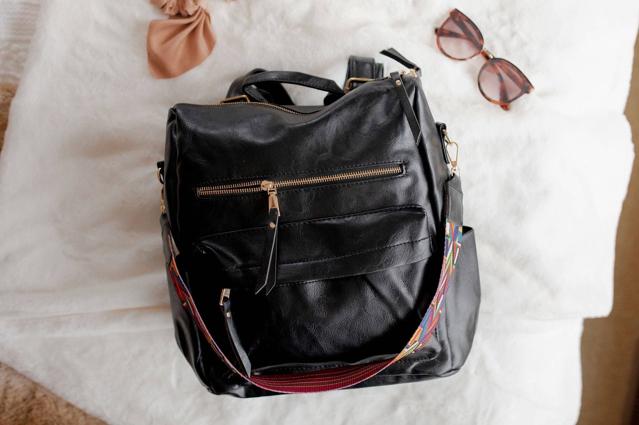 Chloe Convertible Backpack - Black - Black Boho Strap RTS for wholesale on Faire6