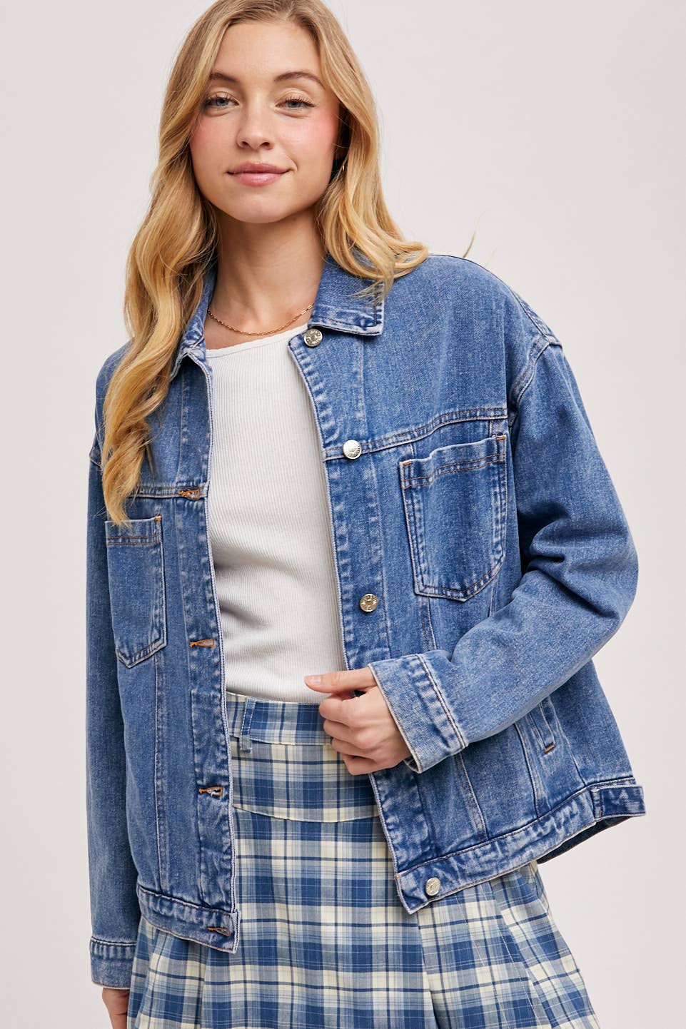 Bluivy - Venta al por mayor Cazadora vaquera - Mujer - Chaqueta oversized de mezclilla con botones41