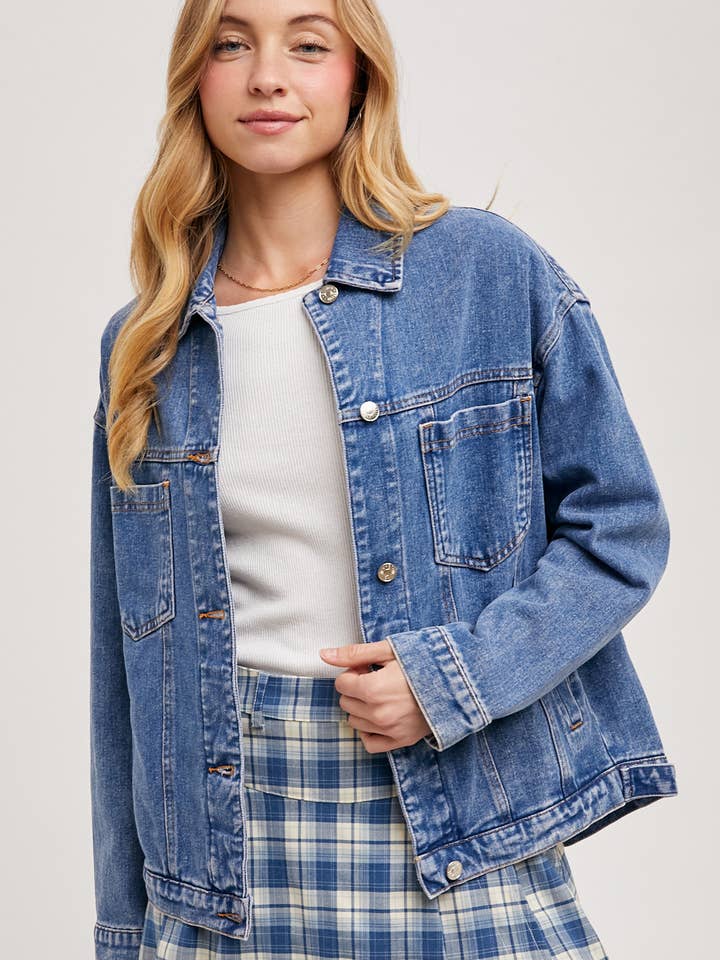 Bluivy - Venta al por mayor Cazadora vaquera - Mujer - Chaqueta oversized de mezclilla con botones41