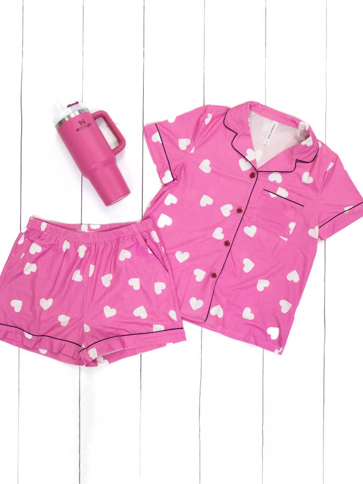 Tickled Teal - Wholesale Sleepwear Set - Women's - Pattern Bow Heart Pajamas