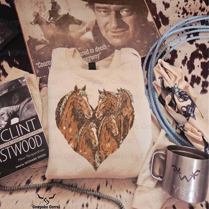 HORSES HEART CREWNECK SWEATSHIRT for wholesale by Cowpoke Corral
