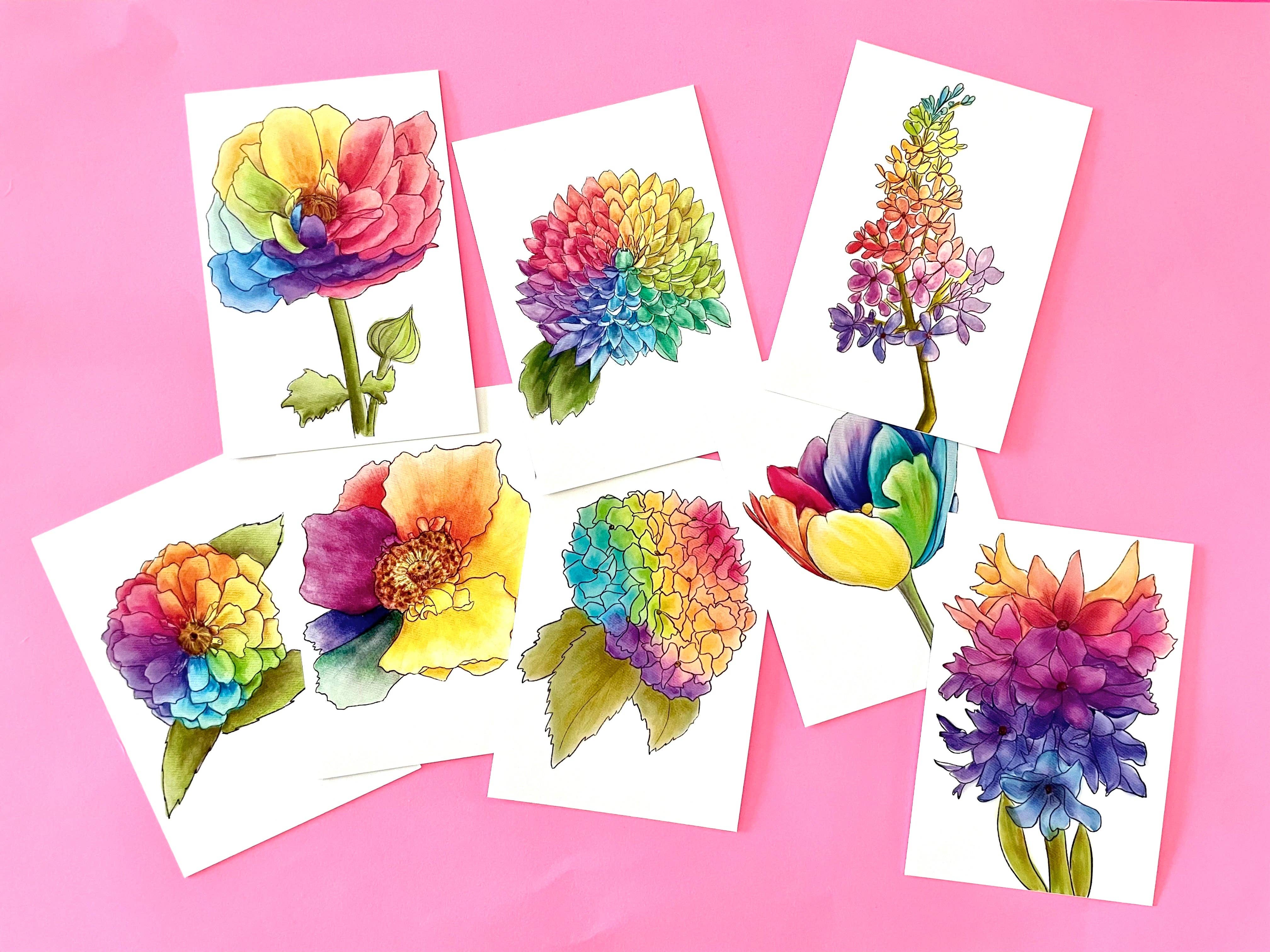 Unruly Wit - Wholesale Stationery/Notecard Set - Rainbow Flower Mini Cards