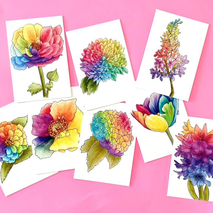 Unruly Wit - Wholesale Stationery/Notecard Set - Rainbow Flower Mini Cards0