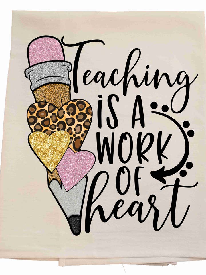 Teacher Heart Tea Towel for wholesale by Bunnies and Bows