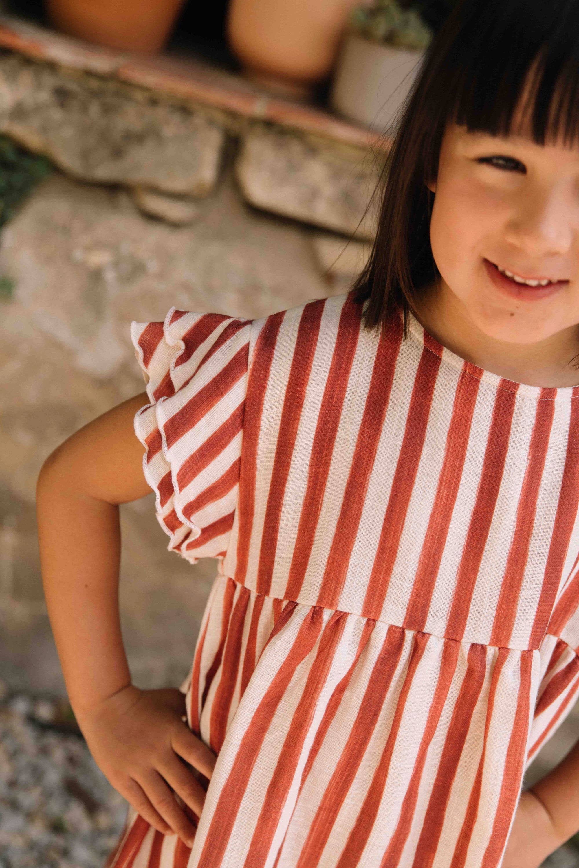 Studio Bohème Paris - Wholesale Dress - Kids - Brick red striped Cousine dress1