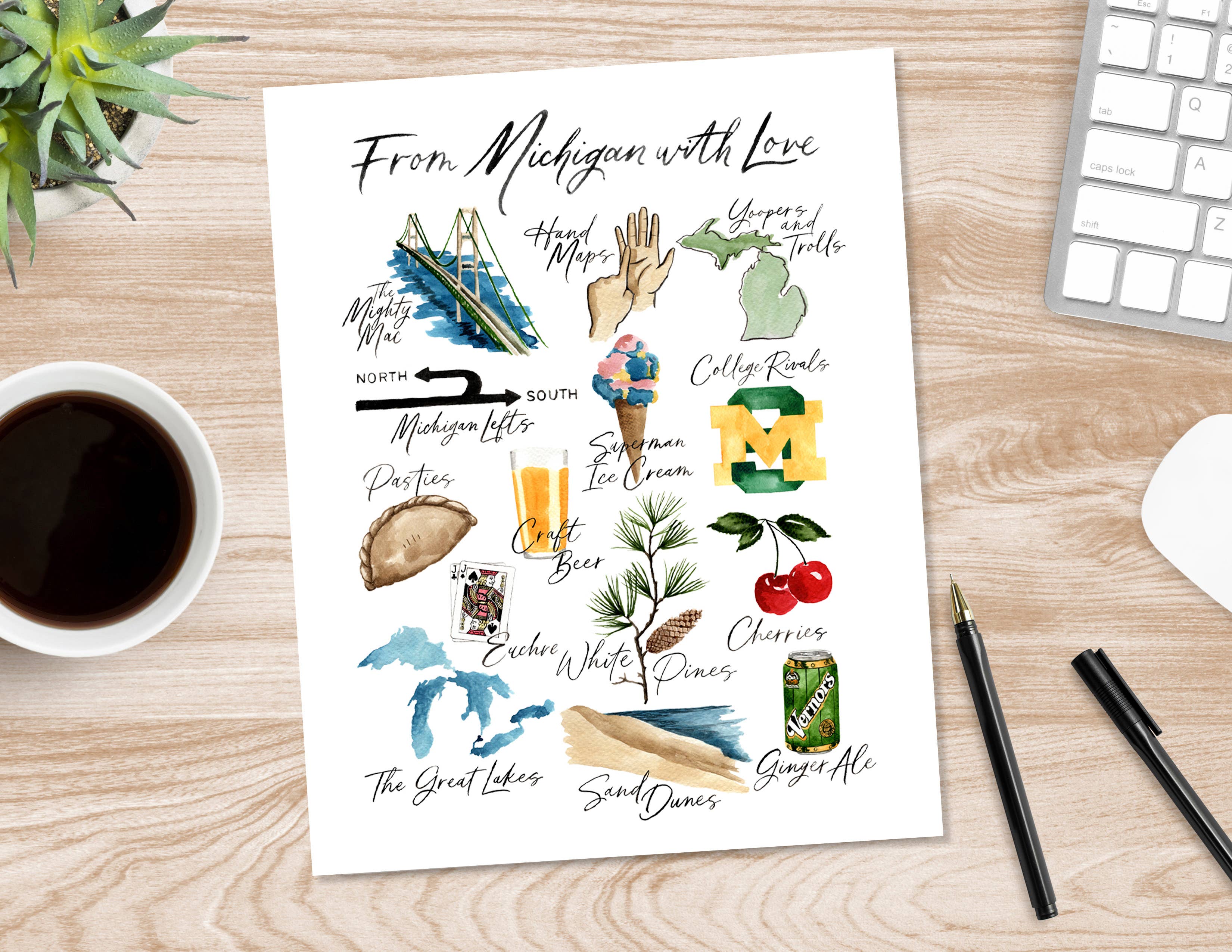 NorthHouse Creative Co. - Wholesale Art Print - "From Michigan with Love" Classic Michigan Watercolor Print1