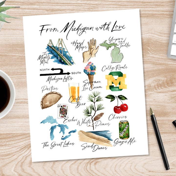 NorthHouse Creative Co. - Wholesale Art Print - "From Michigan with Love" Classic Michigan Watercolor Print1