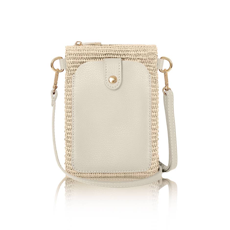 MONTTE DI JINNE – Großhandel Umhängetasche - Damen – Italienische Umhängetasche aus Raffia und Leder mit Handyfach1