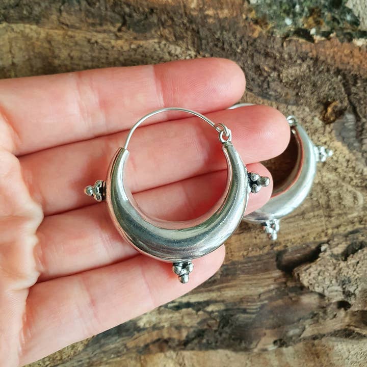 Kaali Boutique - Wholesale Hoop Earrings - Chunky Ethnic Silver Hoops; Ethnic Boho Chic Rustic Psy Gypsy Spiral Hippie Bohemian Festival style6