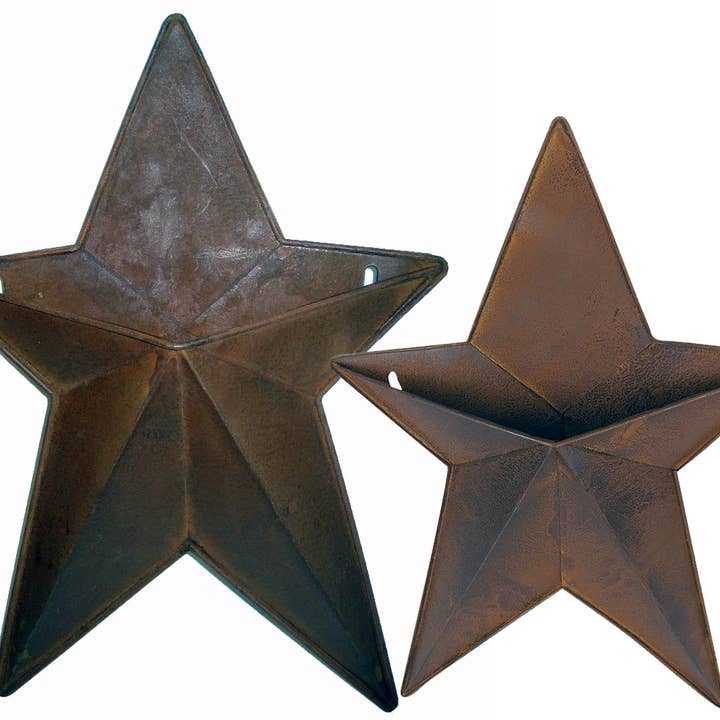 Tin Country Star with Pocket and Pre-Drilled Holes for Hanging, Rustic for wholesale by Birch Maison