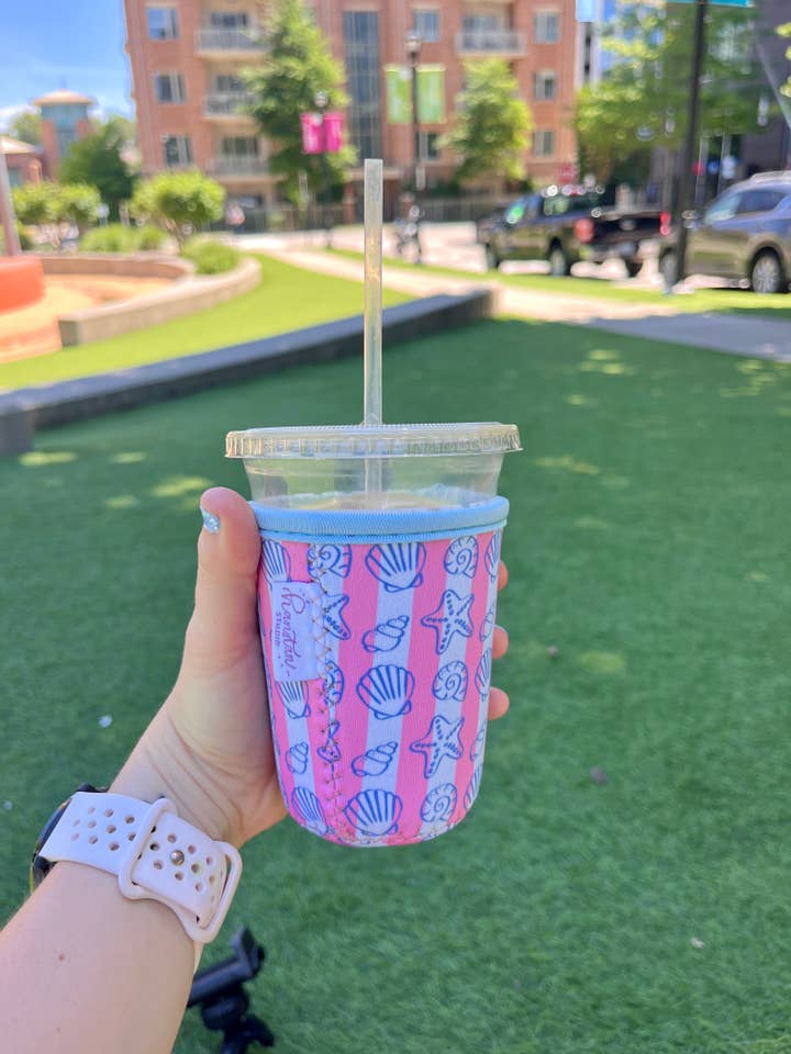 Shoreline Stripes Iced Coffee/Drink Sleeve for wholesale by Hanstan Studio
