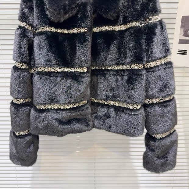 Productseeker - Wholesale Fur/Faux Fur Coat - Women's - CT128 2025 Handcrafted Beaded Sequin Faux Fur Winter Coat4