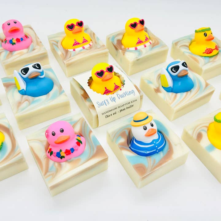 SARATOGA NATURAL BODY CARE LLC - Wholesale Bar Soap - Summer Surf's Up Duckling Handmade Soap Bar for Kids VEGAN