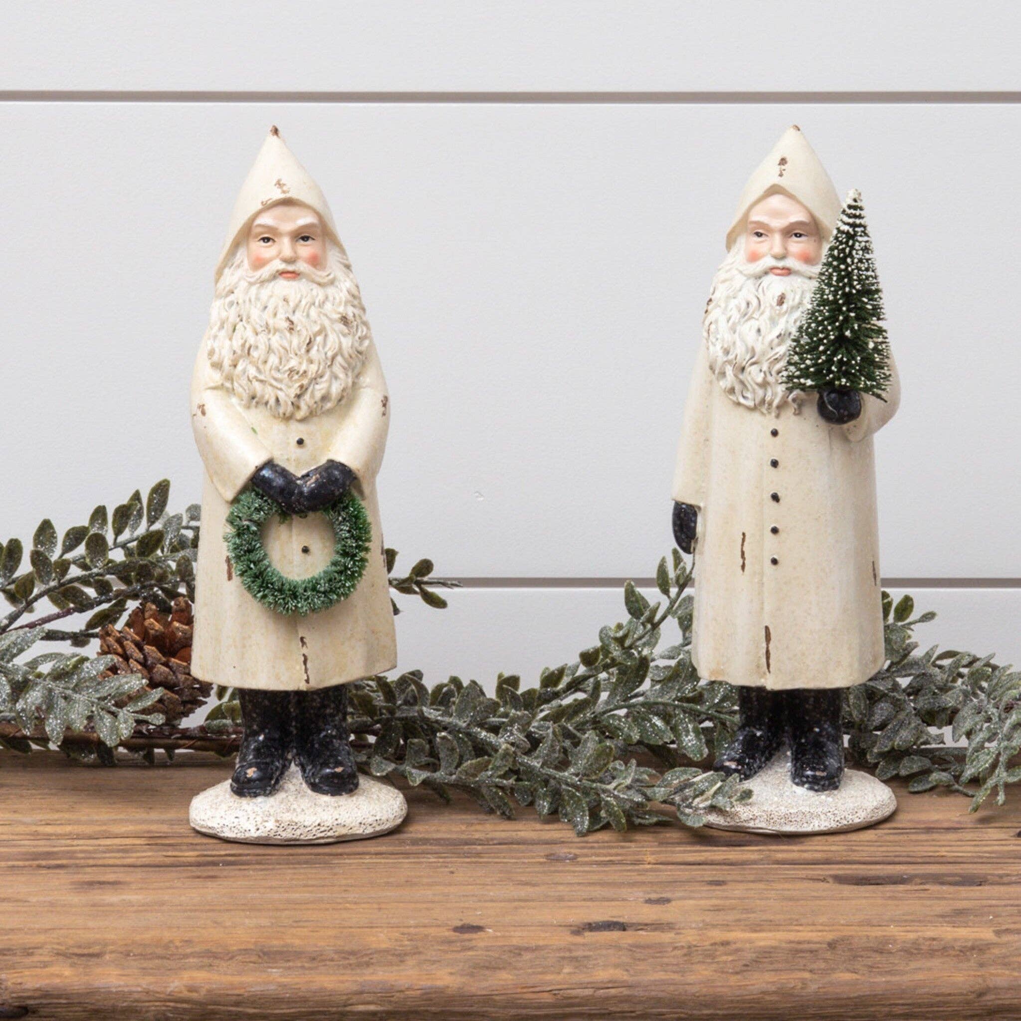 Audrey's Home & Gift - Wholesale Decorative Figurine - White Glitter Vintage Santa Figurines (Pk/02 Ast)