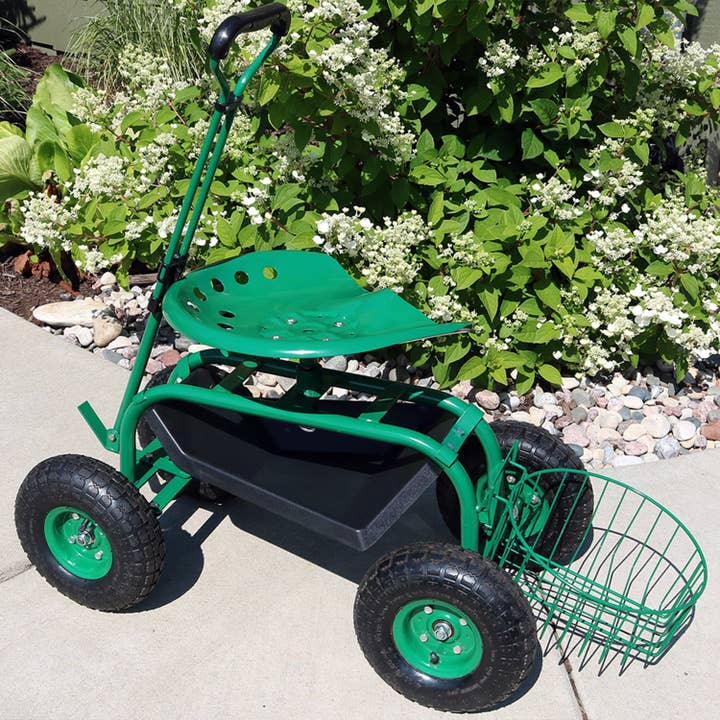 Rolling Garden Cart with Swivel Steering/Planter - Green for wholesale by Sunnydaze Decor