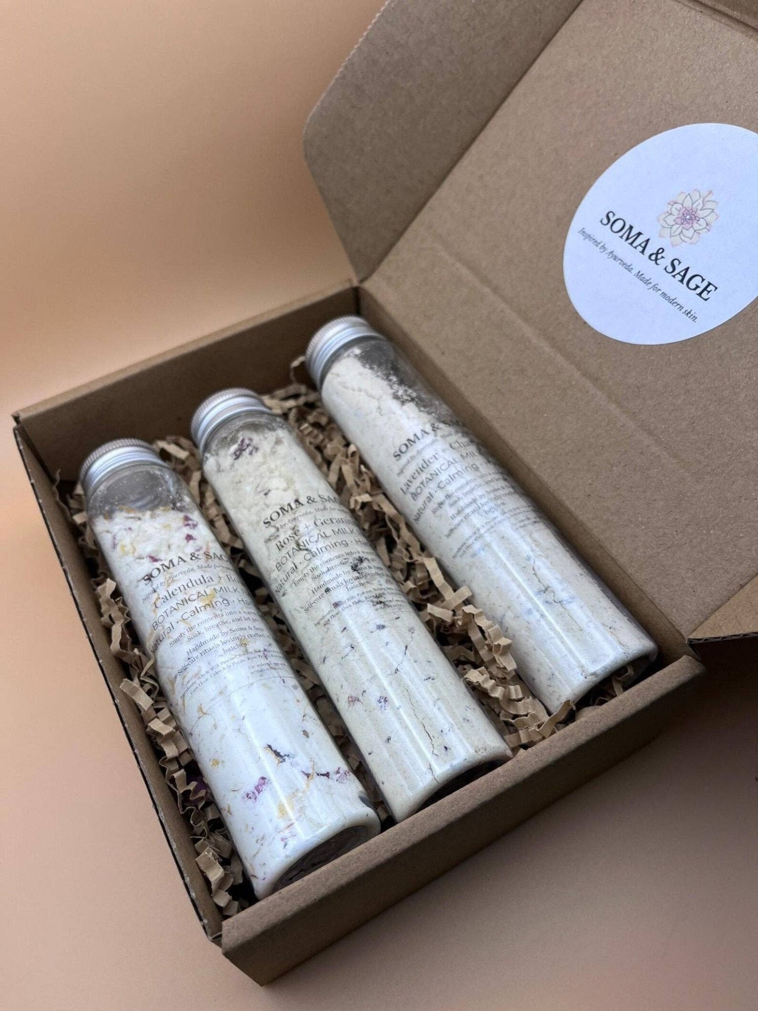 Soma & Sage – wholesale Bath soak/milk – Milk Bath Ritual Set – Botanical Self-Care Trio (Gift Set)2