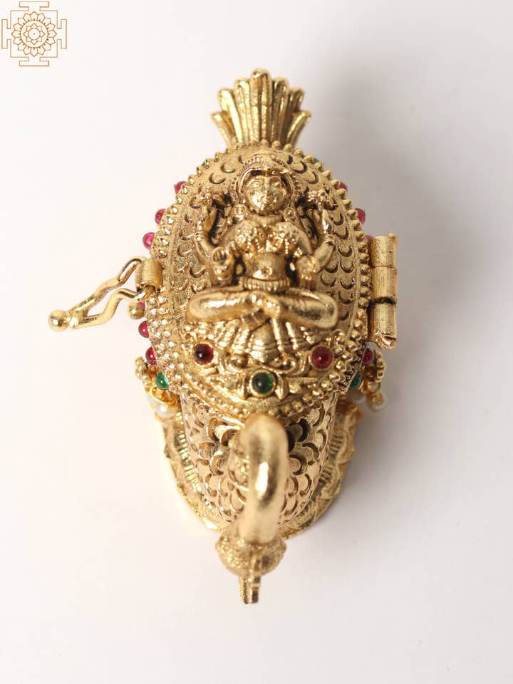 Goddess Lakshmi And Peacock Kumkum Box - Brass for wholesale by Exotic India Art