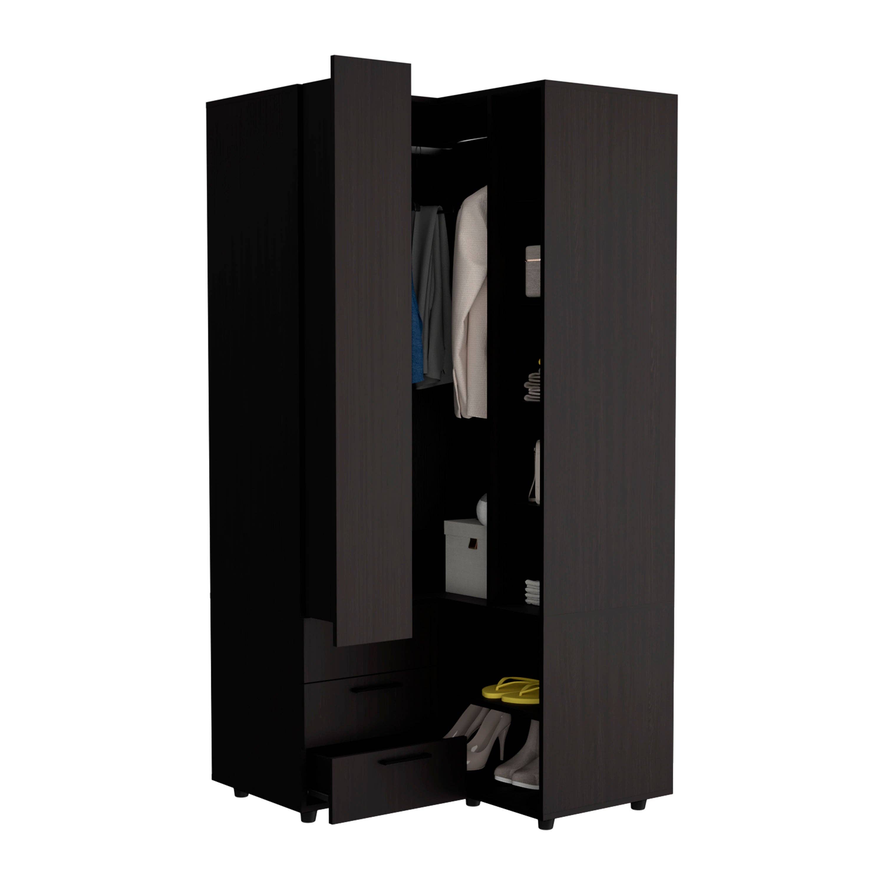 TUHOME FURNITURE - Wholesale Bedroom Furniture - Toulouse Corner Armoire With Double Doors And Interior Shelves, Space-Saving Wardrobe8