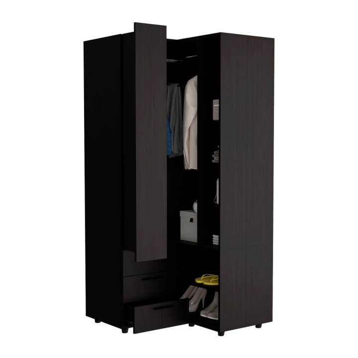 TUHOME FURNITURE - Wholesale Bedroom Furniture - Toulouse Corner Armoire With Double Doors And Interior Shelves, Space-Saving Wardrobe8