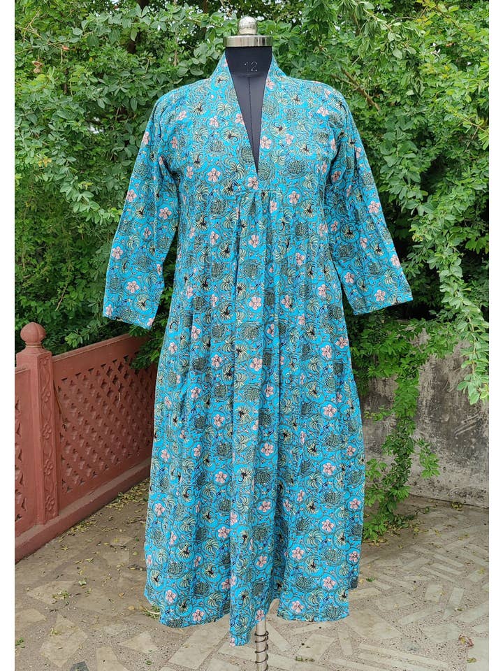 Bhawana Handicrafts - Venta al por mayor Vestido - Mujer - Vestido de verano de ropa de playa con estampado de bloques hecho a mano en algodón1