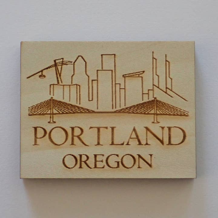Portland rustic wood magnet for wholesale by Lighthouse Gift Company