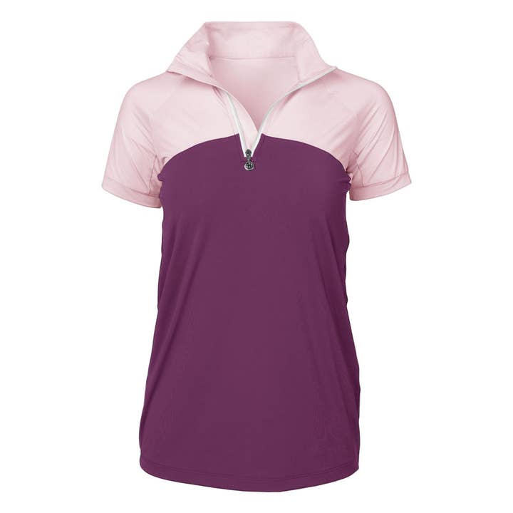 Dapplebay Lady 1/4 Zip Rijtop - Korte Mouw-Lichtroze/Pruim voor wholesale door Dapplebay