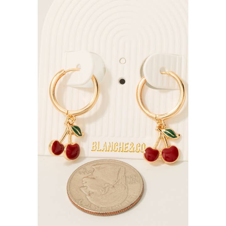 GRD Epoxy Resin Cherry Charm Hoop Earrings for wholesale on Faire