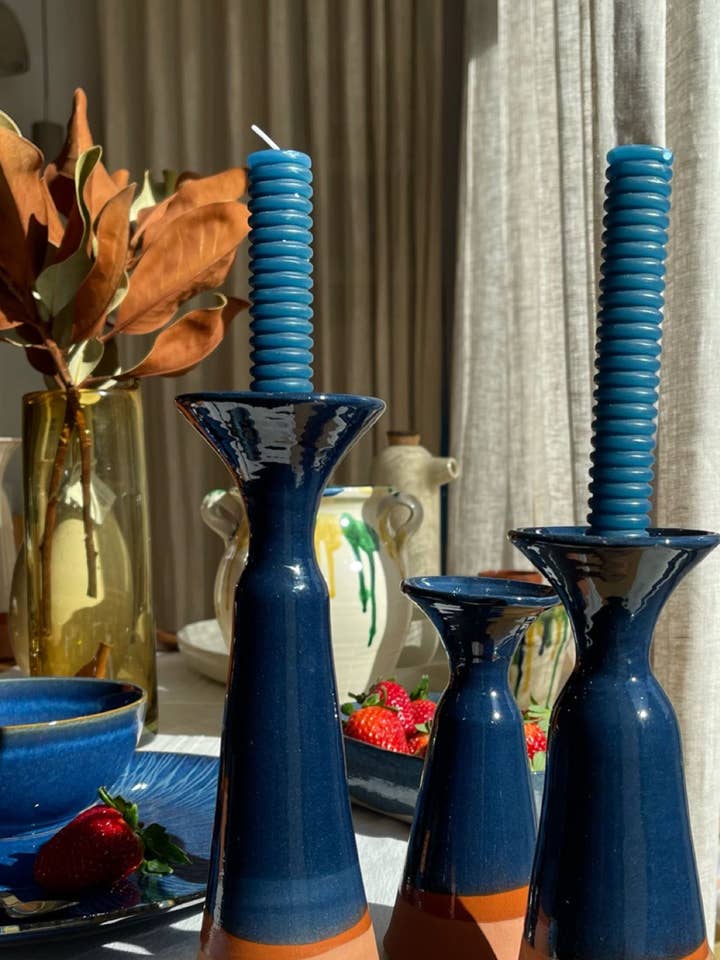 Dunkelblauer Kerzenhalter. für den Großhandel von Cerámica Roca Caus