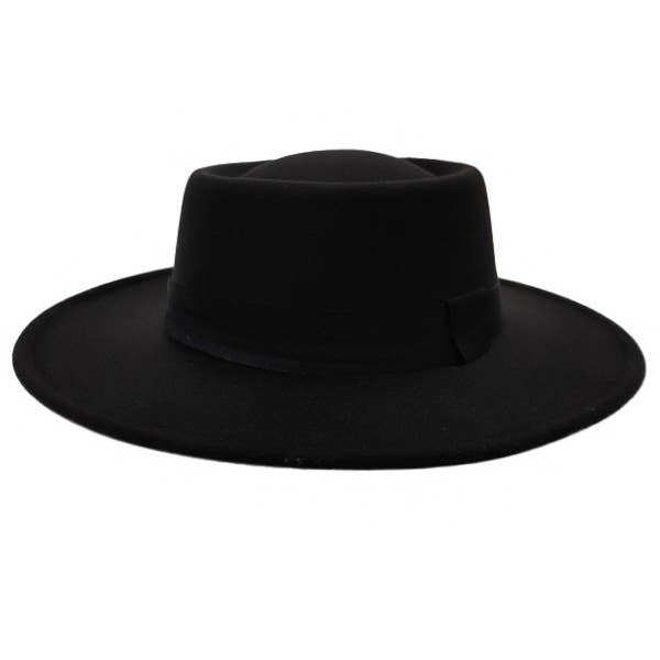 Cap Zone - Wholesale Fedora - Women's - Bolero Felt Pork Pie Crown Hat-Black Band11