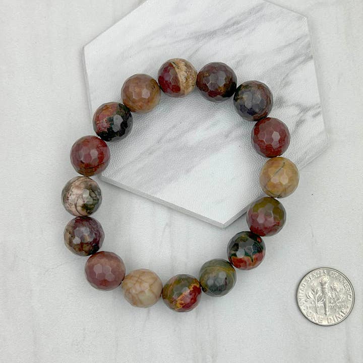 BRZ230905-09 Pulsera de perlas de ágata cortadas en la cara de color marrón oscuro. para venta al por mayor de Western Elite Jewelry