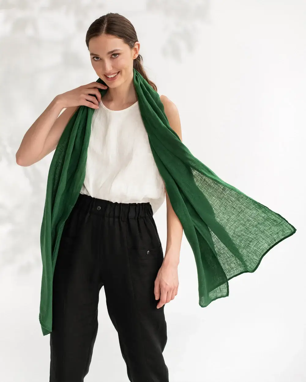 MagicLinen (We handle U.S. import procedures for you) - Wholesale Scarf - Women's - Green linen scarf1