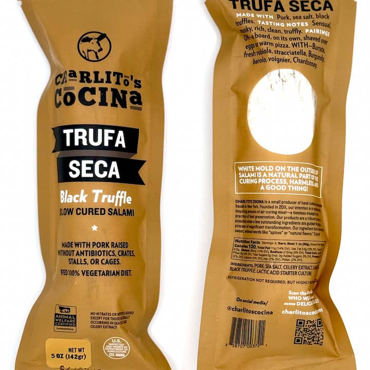 Trufa Seca - Slow Cured Black Truffle Salami 5 oz for wholesale by Charlito's Cocina