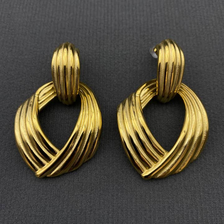 18K Gold Plated S.Steel Geometric Dangle Earrings - FGS for wholesale by Mio Queena