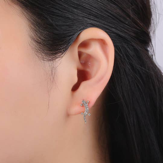 Aim Eternal - Vente Boucles d'oreilles ear jackets/manchettes d'oreille (climbers) - Grimpettes d'oreilles en forme de lézard doré : boucles d'oreilles en forme d'animaux, boucles d'oreilles en or, grimpeurs d'oreilles, boucles d'oreilles en micro pavé, boucles d'oreilles en forme de gecko2