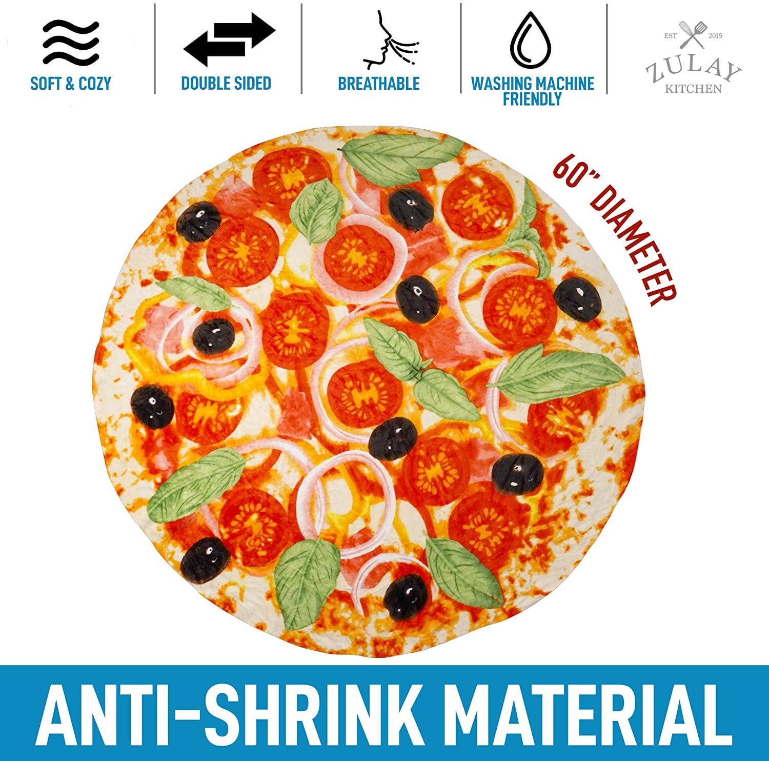 Zulay Kitchen - Wholesale Throw Blanket - Novelty Big Pizza Blanket - Premium Soft Flannel11