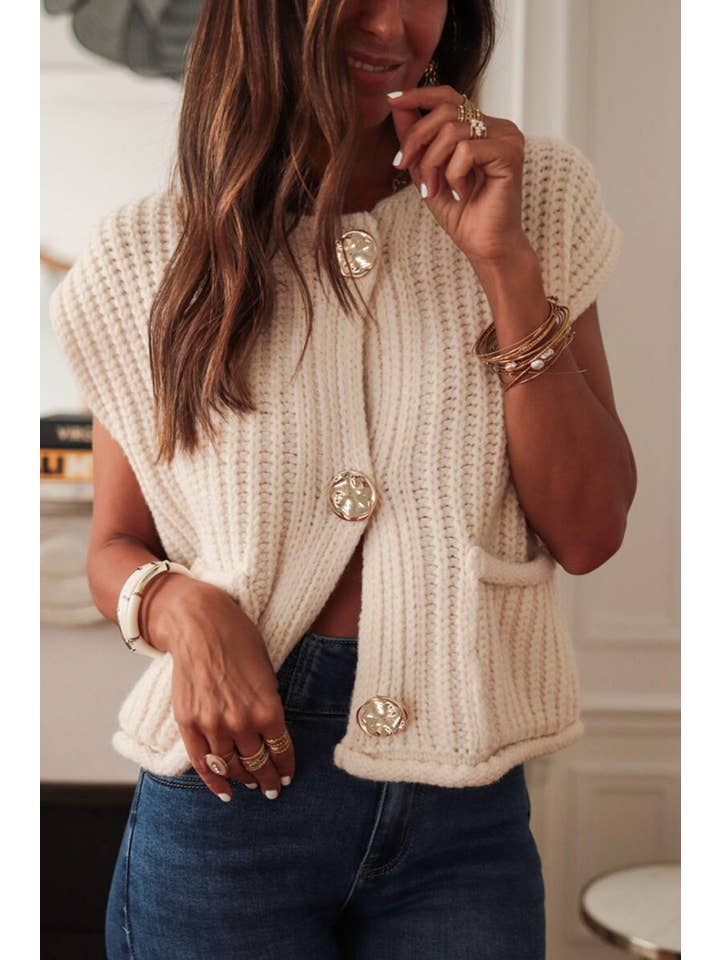 White Solid Chunky Textured Sweater Vest for wholesale on Faire