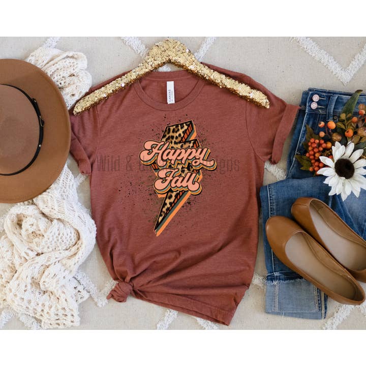 Happy Fall retro lettertype met luipaard bliksemschicht voor wholesale door Wild & Untamed Designs