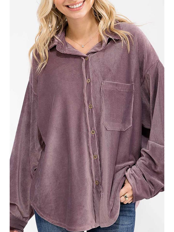 ROUSSEAU - Wholesale Button Down Shirt - Women's - OVERSIZED CORDUROY BUTTON DOWN POCKET FRONT TOP18