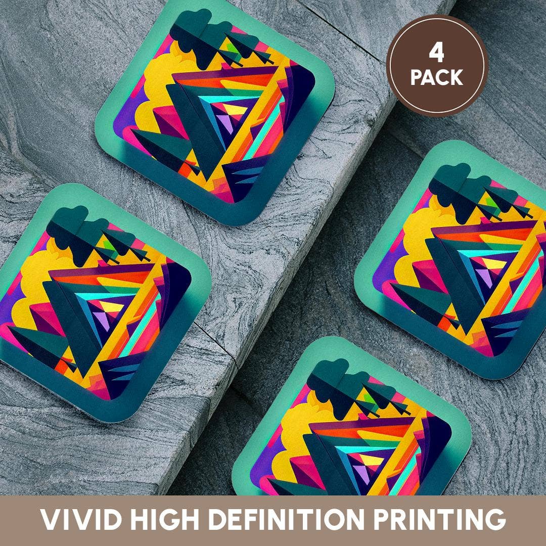 3dRose - Vente Sous-verre - 3dRose, Image décorative abstraite colorée de montagnes. Cadeau pour campeur heureux, Sous-verre12