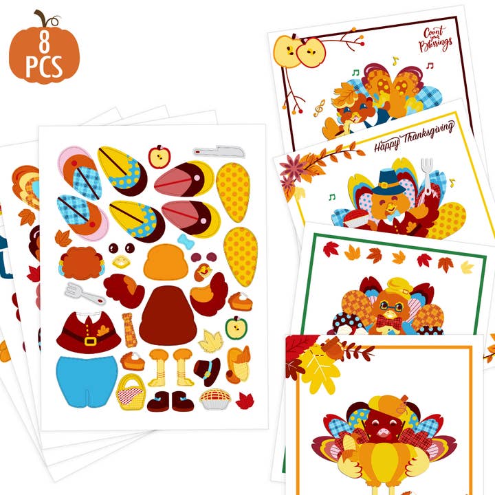 8 st Thanksgiving Gör en kalkon klistermärkeset för wholesale av Fun Little Toys