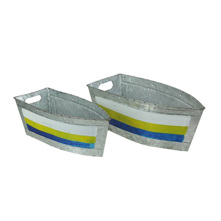 Zeckos - Wholesale Plant Pot - Set of 2 Distressed Finish Galvanized Metal Boat Planters