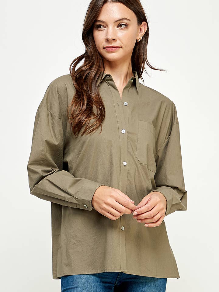 FUN2FUN - Wholesale Button Down Shirt - Women's - POPLIN COTTON BUTTON DOWN POCKET SHIRT1
