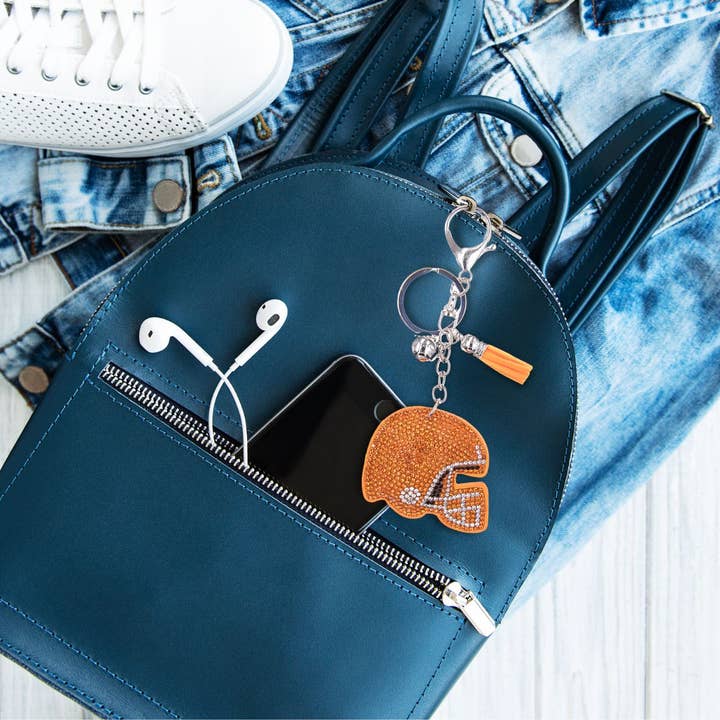 Orange Football Helmet Keychain Bag Charm for wholesale on Faire2