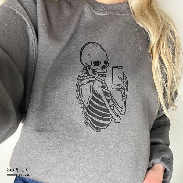 Skeleton Selfie Crewneck (I.S.) for wholesale by Sophie V. Designs