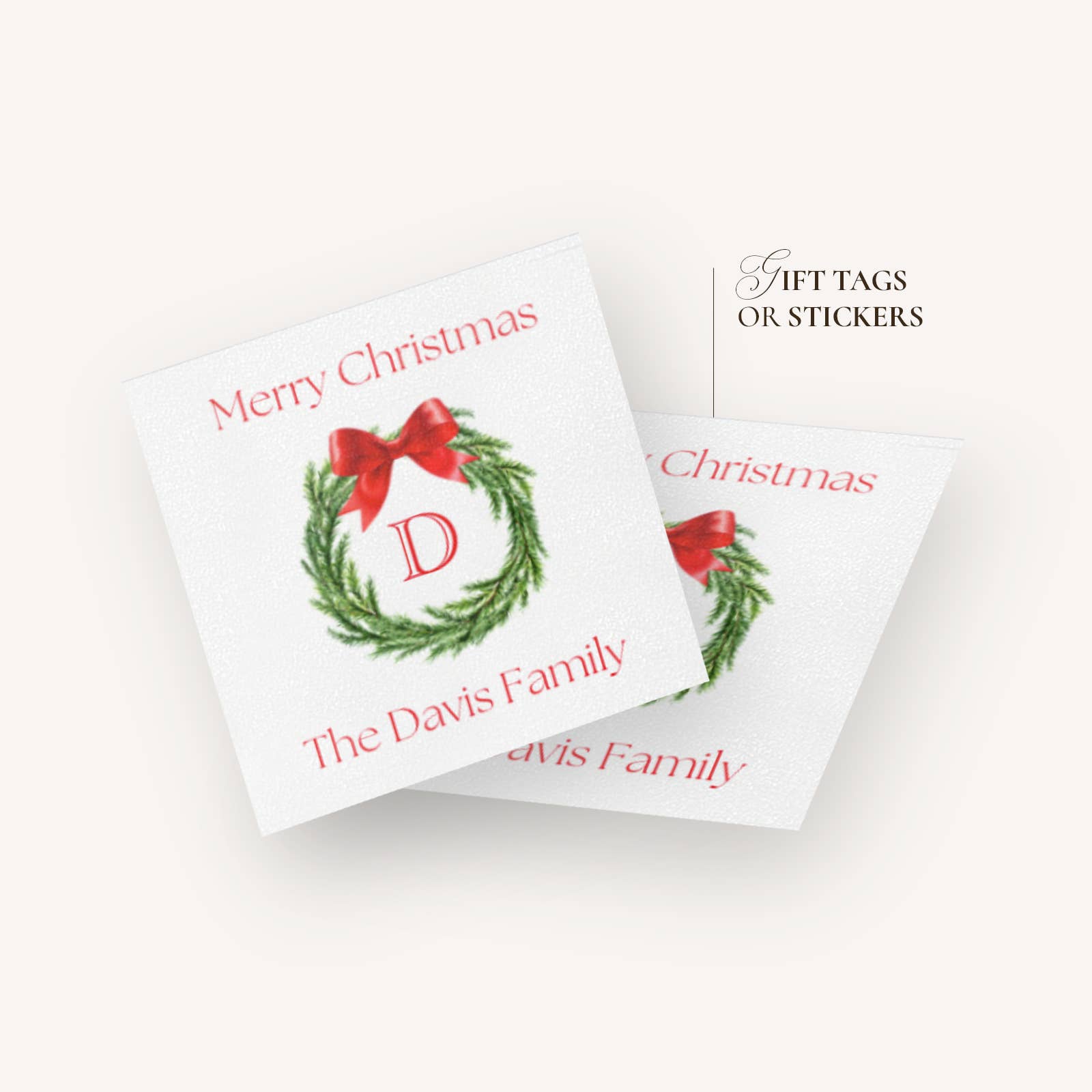The Winsome Life Stationery – Engroshandel Brevpapir/sæt med noteskort – Julekrans Personlige Gaveetiketter eller Klistermærker | Monogram Feriegaveetiketter | Tilpassede Julegaveetiketter eller Klistermærke