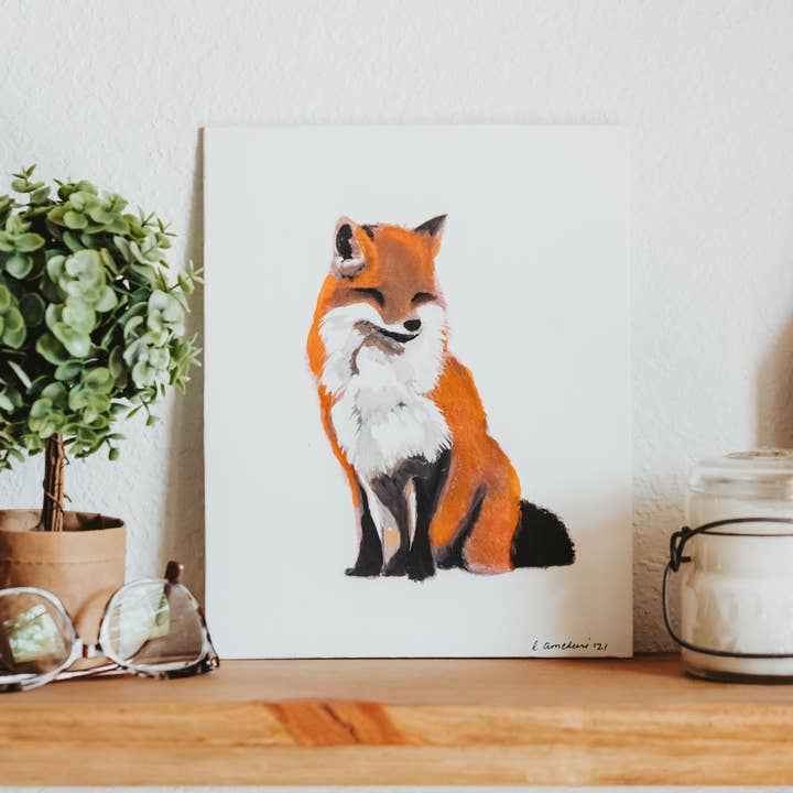 Arte mural pintado a mano Forest Fox para venta al por mayor de MJ and Me