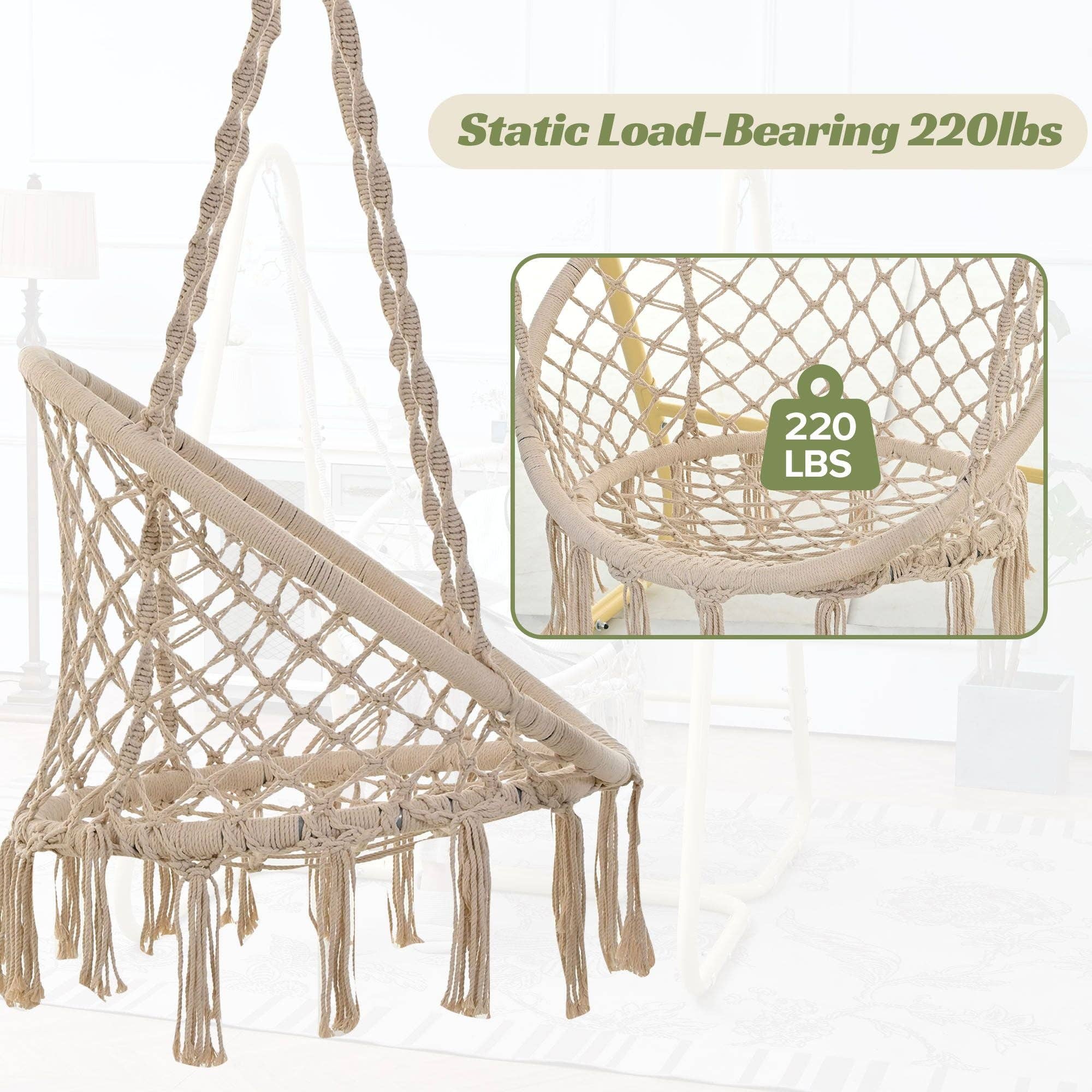 default Handmade Macrame Swing Hammock Chair with Stand - Indoor/Outdoor Boho Style Seating for wholesale on Faire2